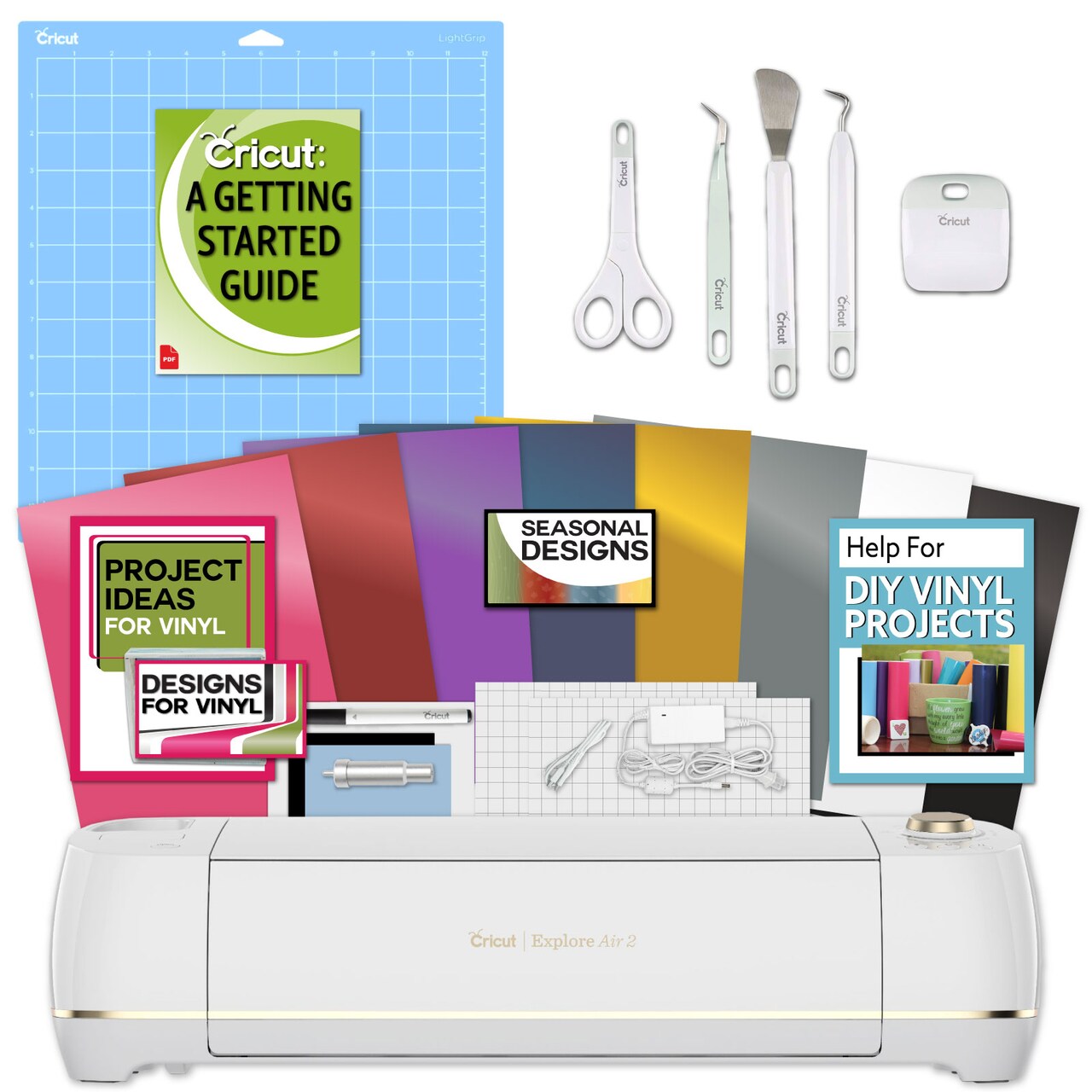 Cricut Explore Air 2 Machine Bundle - Beginner Guide, Tool Kit, Vinyl Pack, Designs & Project Inspiration